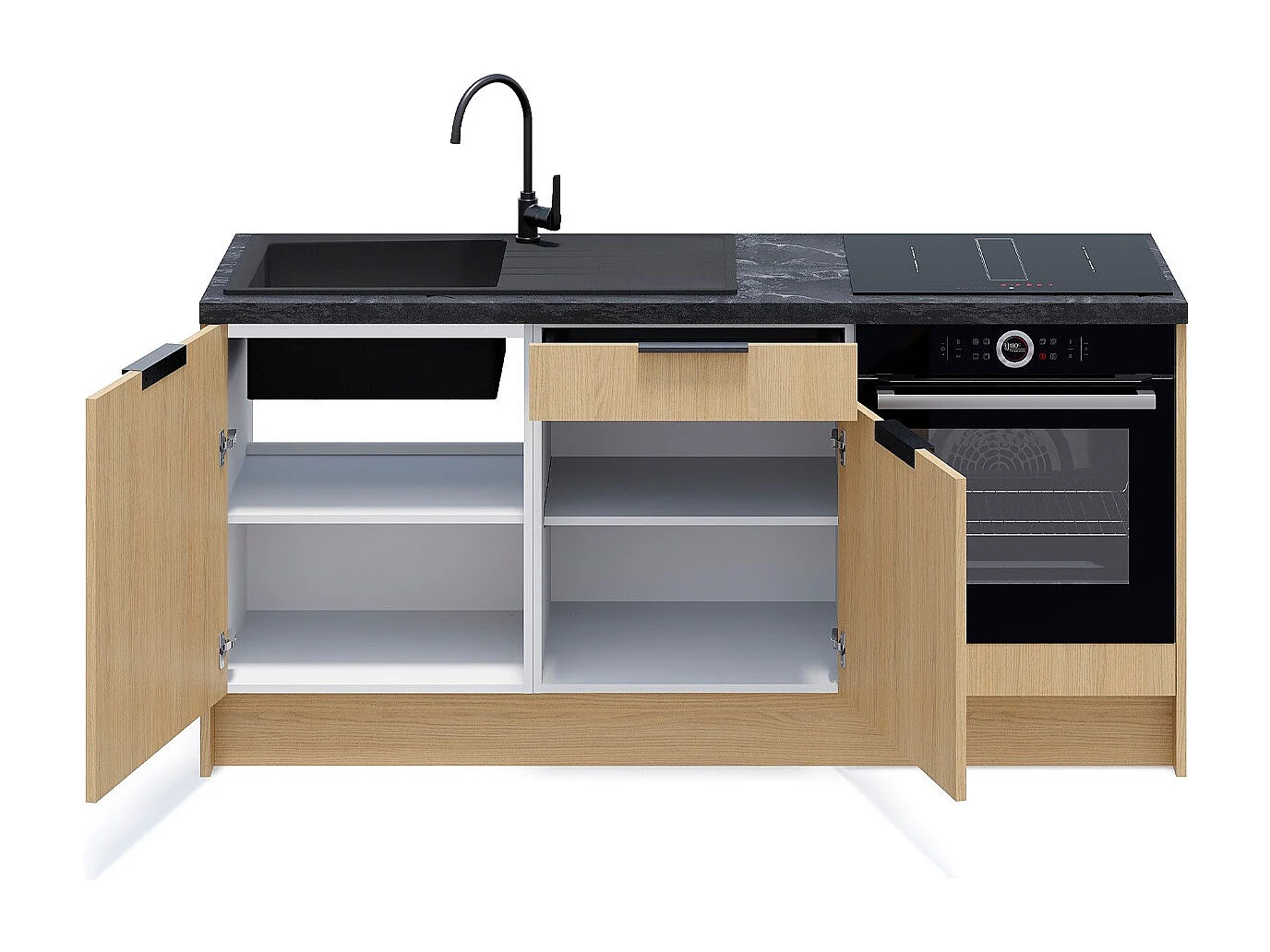 Meubles bas de cuisine - L. 185 cm - chêne clair - Sierra