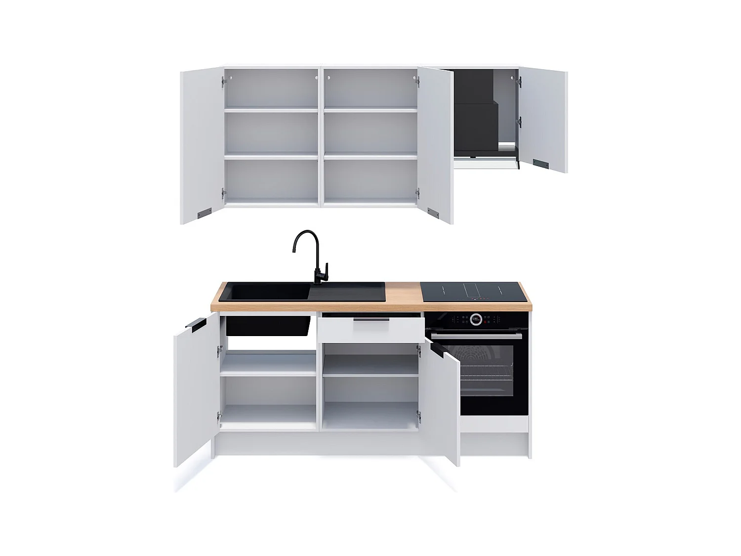 Ensemble de 6 meubles de cuisine - L. 185 cm - blanc - Luzia