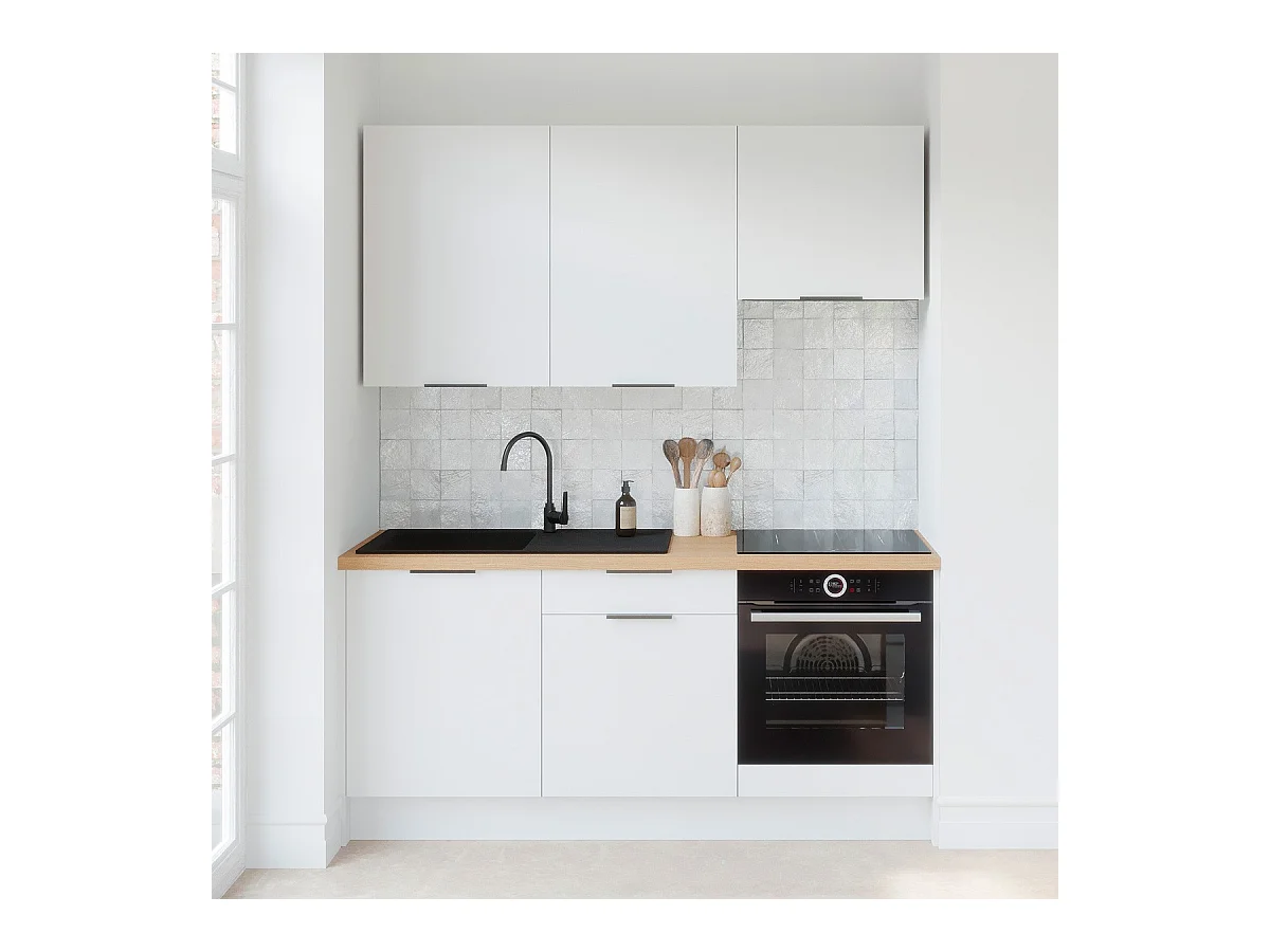 Ensemble de 6 meubles de cuisine - L. 185 cm - blanc - Luzia
