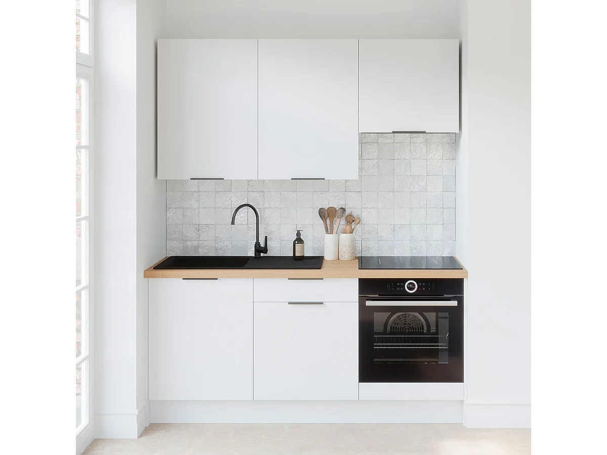 Ensemble de 6 meubles de cuisine - L. 185 cm - blanc - Luzia