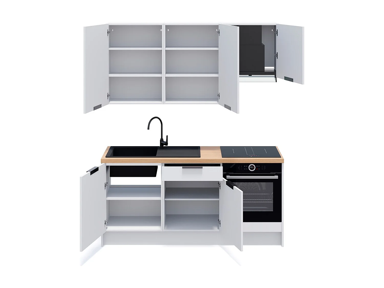 Ensemble de 6 meubles de cuisine - L. 185 cm - blanc - Luzia