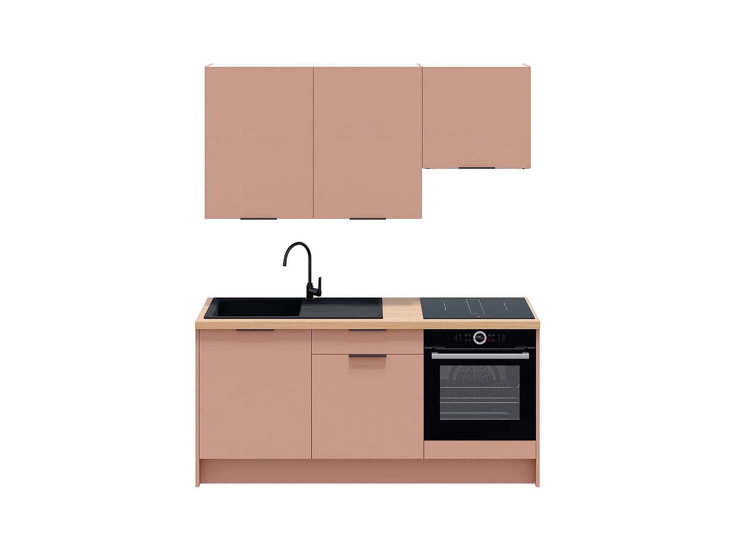 Ensemble de 6 meubles de cuisine - L. 185 cm - abricot - Luzia