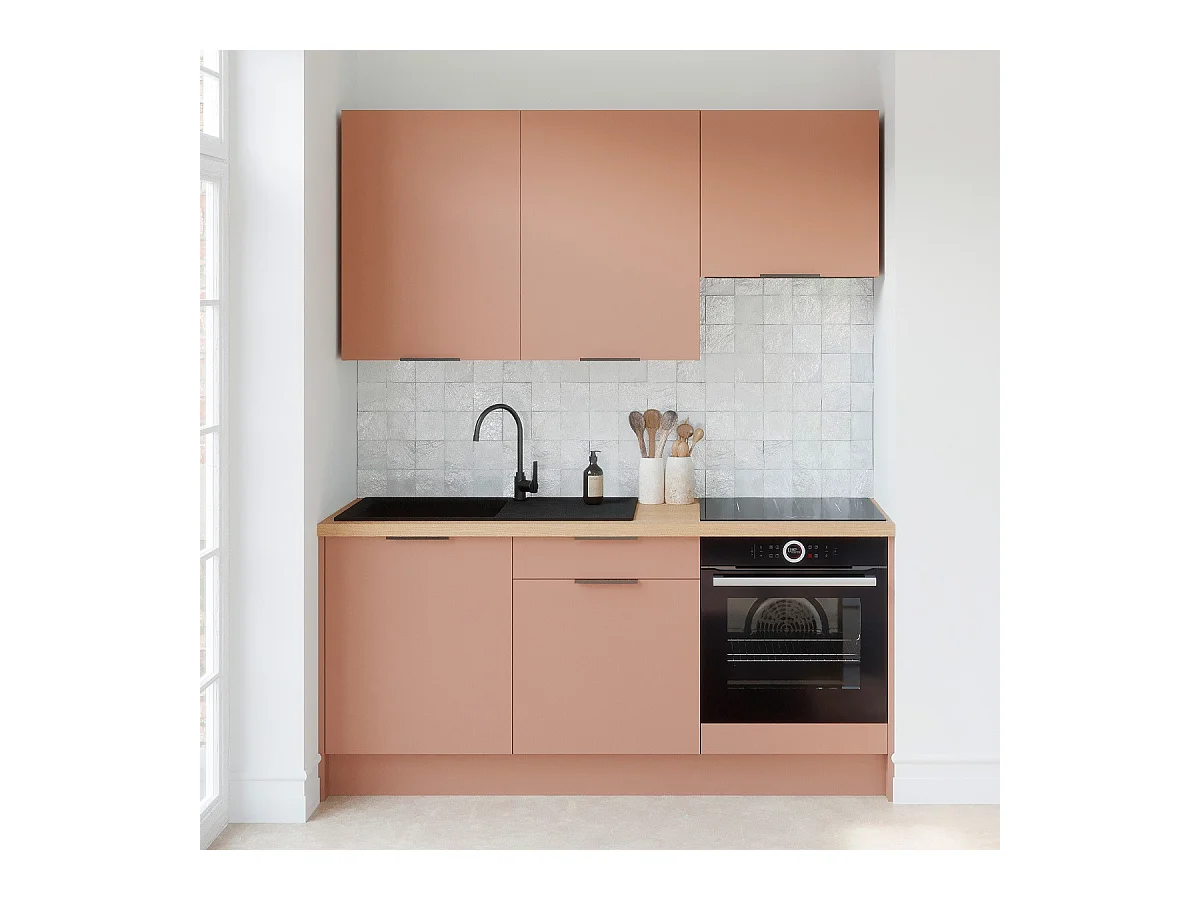 Ensemble de 6 meubles de cuisine - L. 185 cm - abricot - Luzia