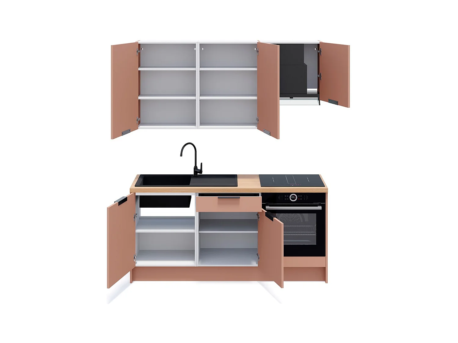 Ensemble de 6 meubles de cuisine - L. 185 cm - abricot - Luzia