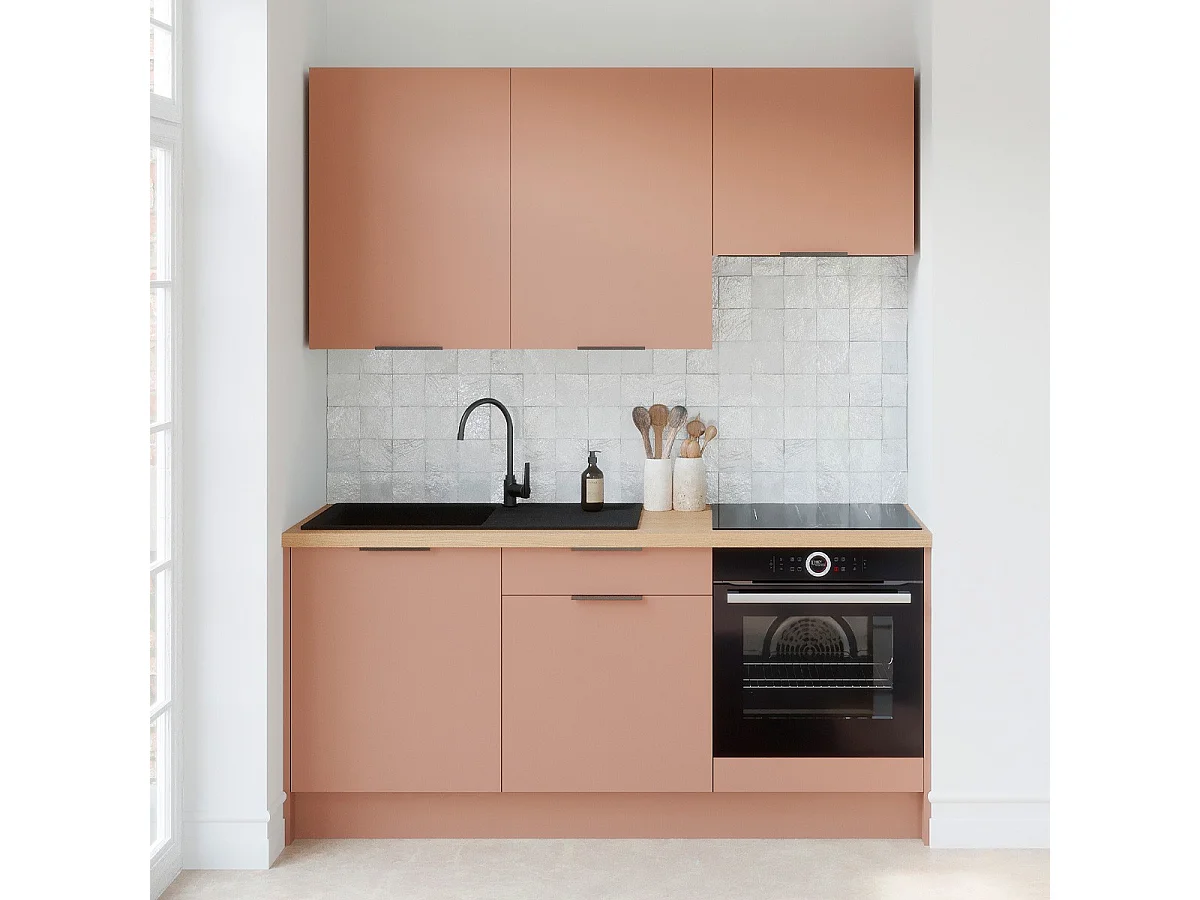 Ensemble de 6 meubles de cuisine - L. 185 cm - abricot - Luzia