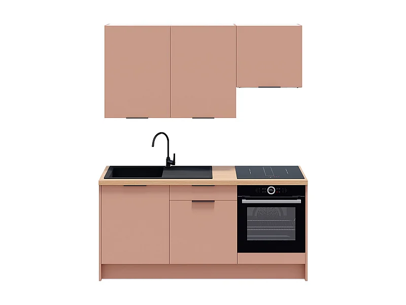 Ensemble de 6 meubles de cuisine - L. 185 cm - abricot - Luzia