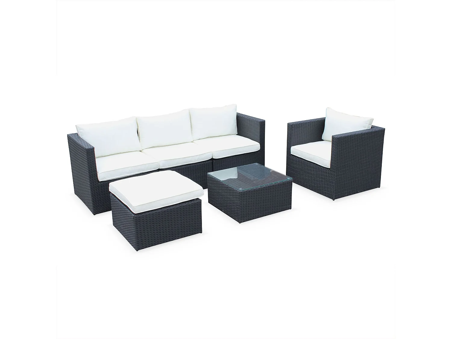 Salotto da giardino in resina intrecciata, 5 posti, nero