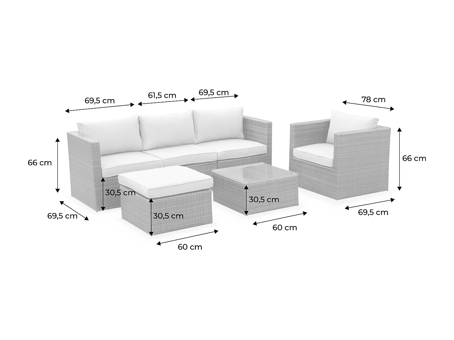 Salotto da giardino in resina intrecciata, 5 posti, nero