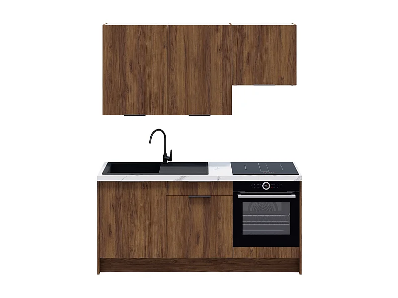 Ensemble de 6 meubles de cuisine - L. 185 cm - noyer brun - Sierra