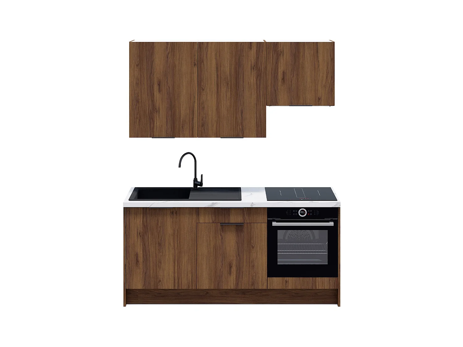 Ensemble de 6 meubles de cuisine - L. 185 cm - noyer brun - Sierra