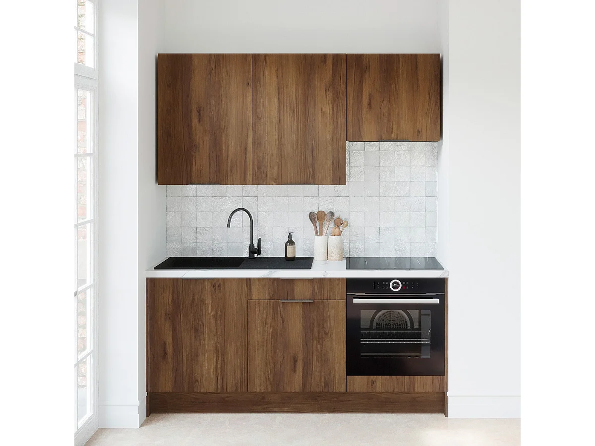 Ensemble de 6 meubles de cuisine - L. 185 cm - noyer brun - Sierra