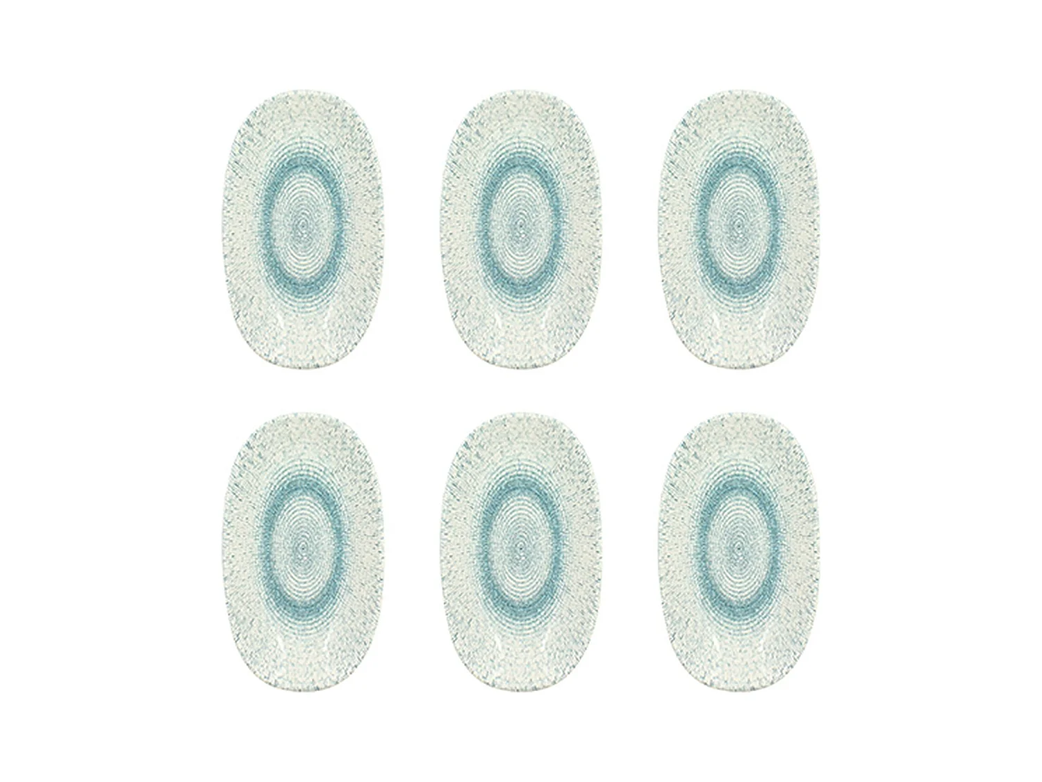 Novastyl - Lot 6 Assiettes Ovales Aqua 19x10.5cm En Porcelaine Blanc Et Bleu
