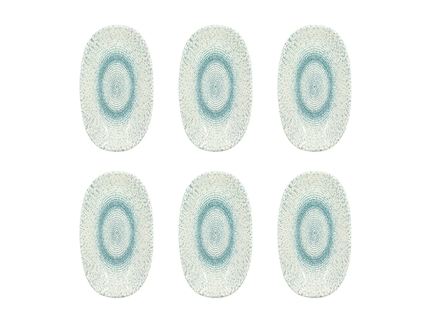 Novastyl - Lot 6 Assiettes Ovales Aqua 19x10.5cm En Porcelaine Blanc Et Bleu