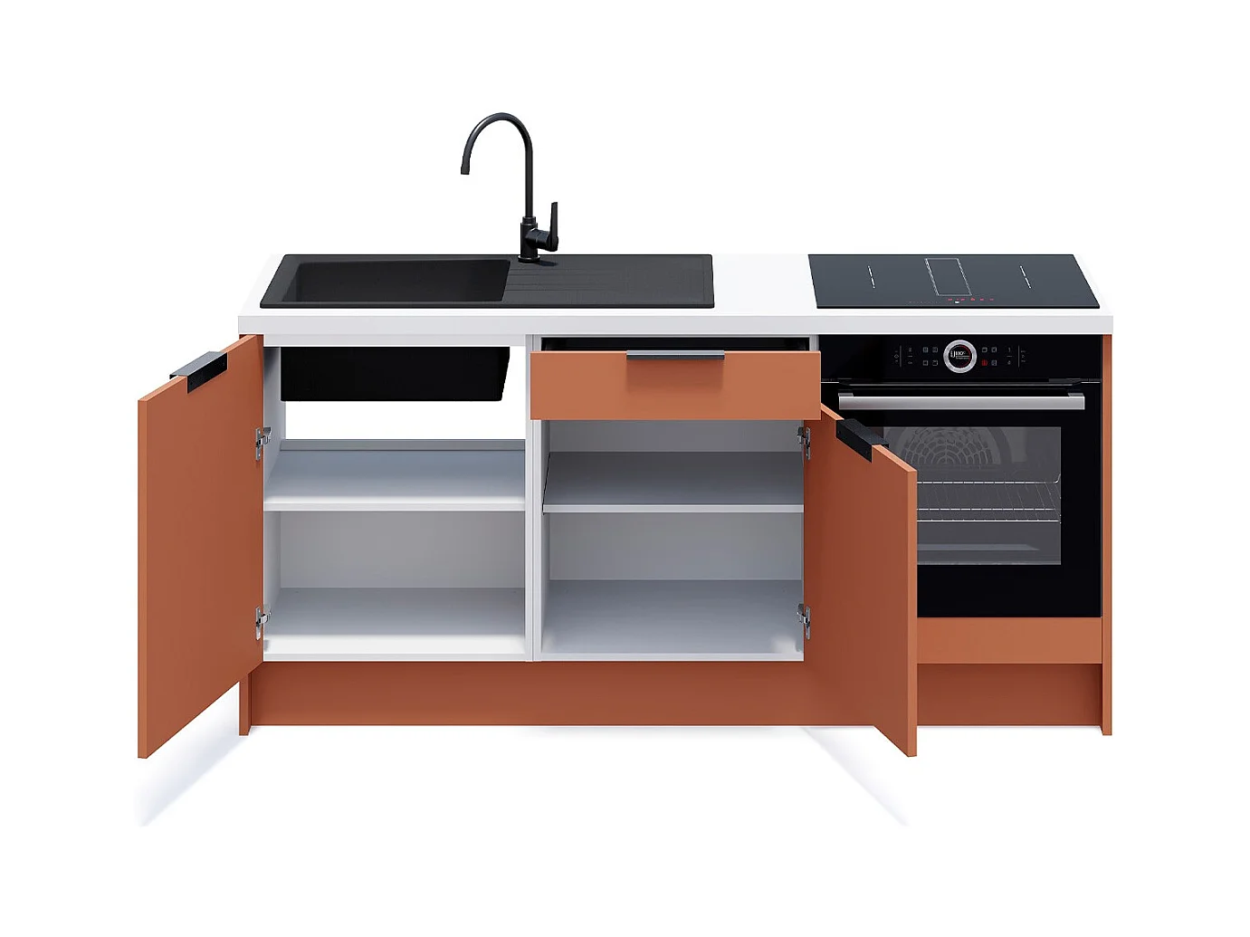 Meubles bas de cuisine - L. 185 cm - terracotta - Luzia