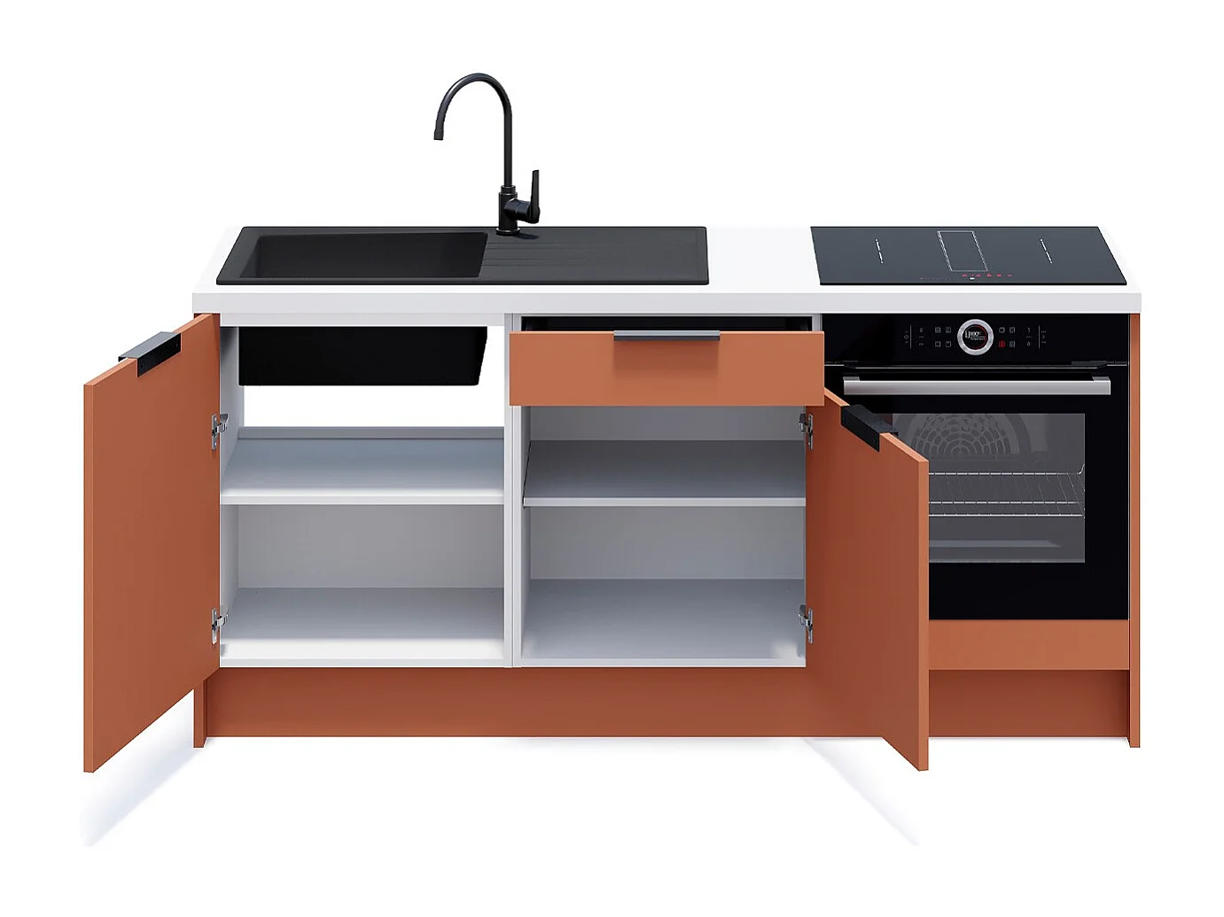Meubles bas de cuisine - L. 185 cm - terracotta - Luzia