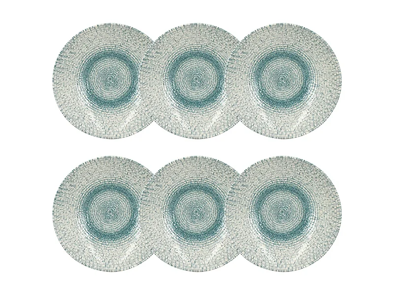 Novastyl - Lot 6 Assiettes Creuses Aqua 21cm En Porcelaine Blanc Et Bleu