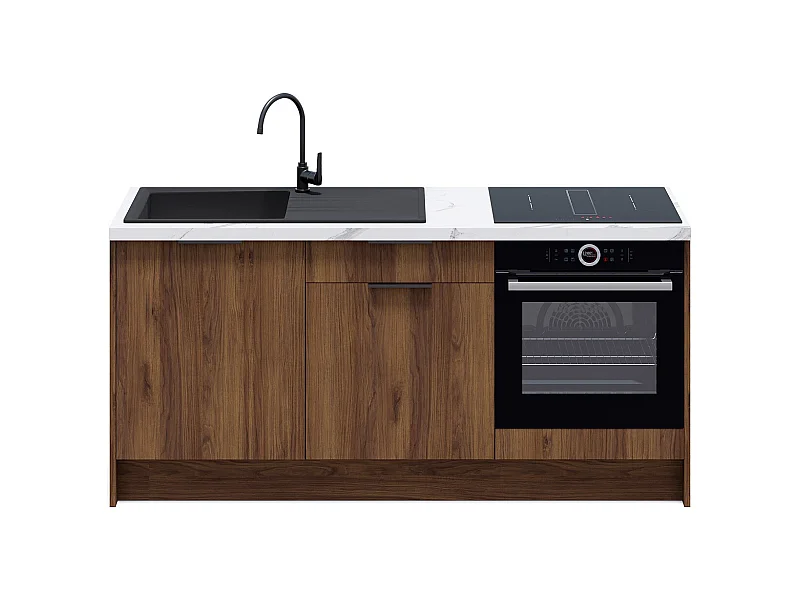 Meubles bas de cuisine - L. 185 cm - noyer brun - Sierra