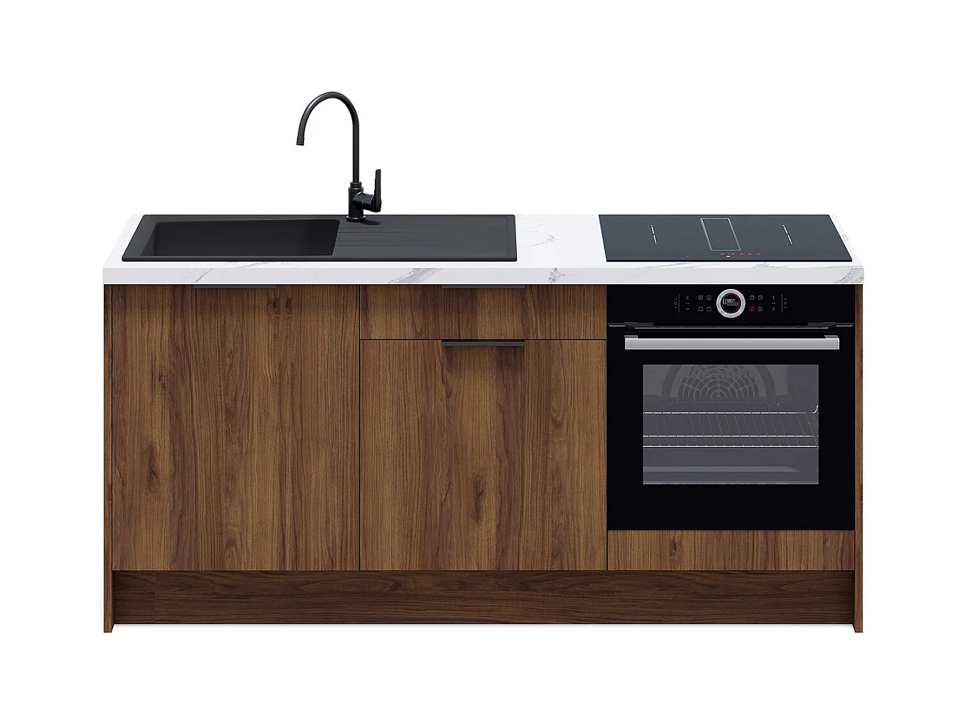 Meubles bas de cuisine - L. 185 cm - noyer brun - Sierra