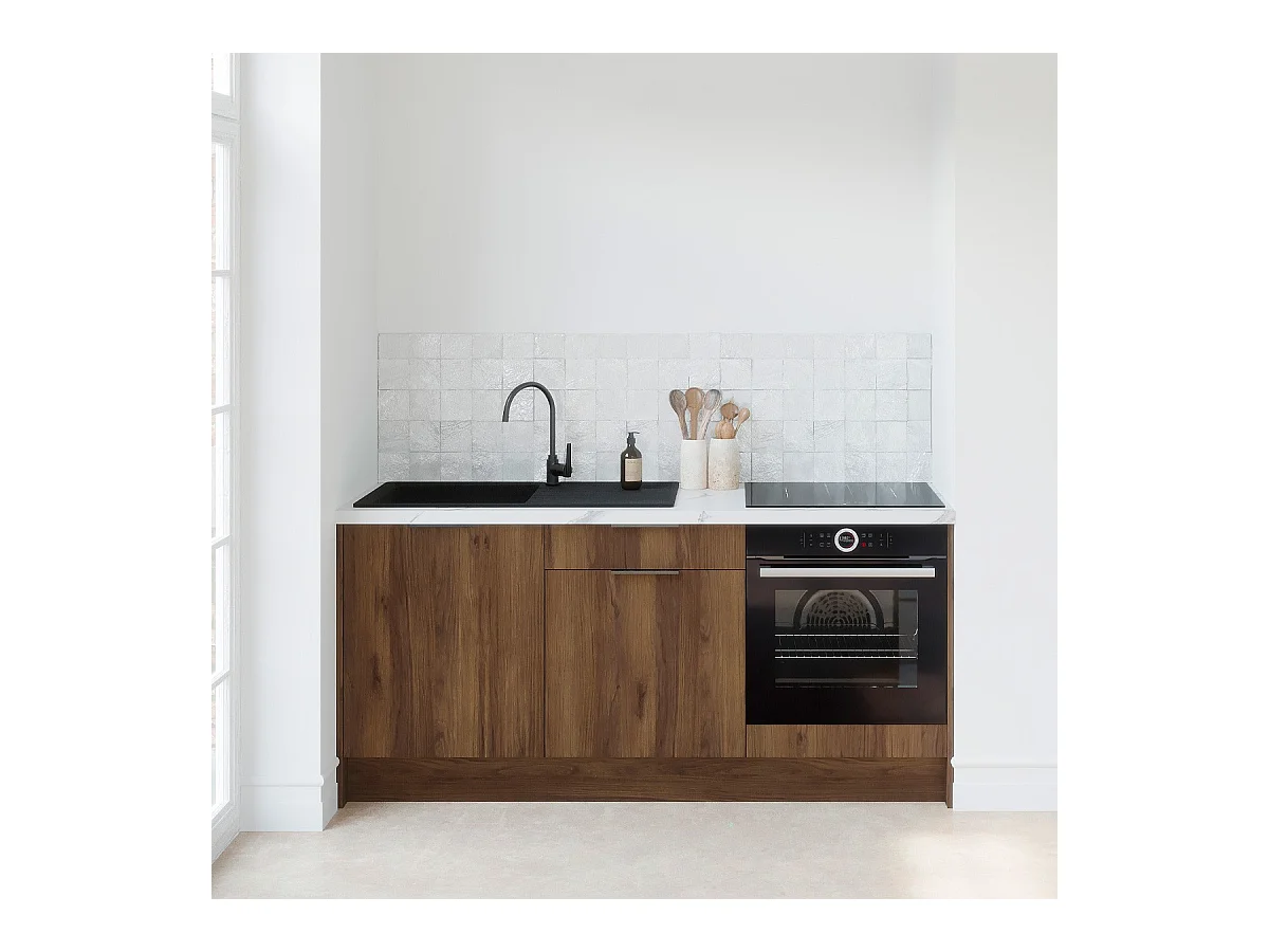 Meubles bas de cuisine - L. 185 cm - noyer brun - Sierra