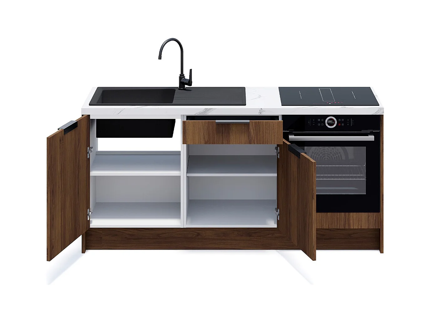 Meubles bas de cuisine - L. 185 cm - noyer brun - Sierra