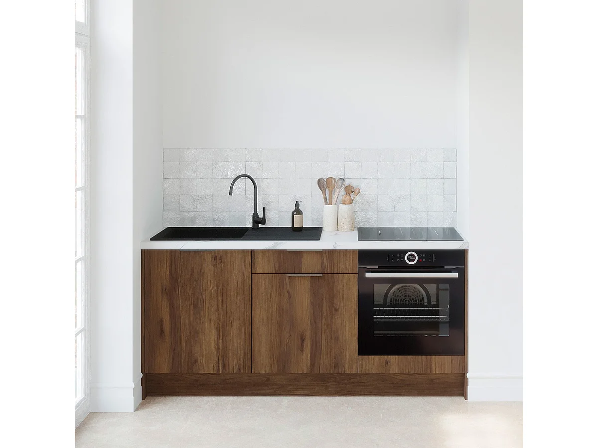 Meubles bas de cuisine - L. 185 cm - noyer brun - Sierra