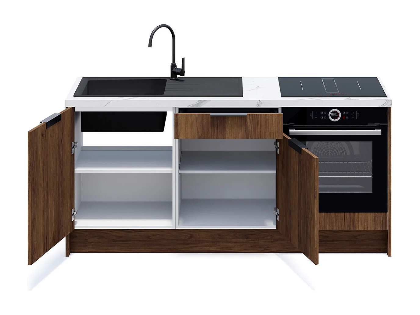 Meubles bas de cuisine - L. 185 cm - noyer brun - Sierra