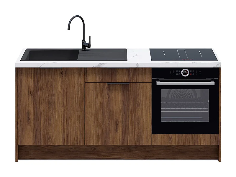 Meubles bas de cuisine - L. 185 cm - noyer brun - Sierra