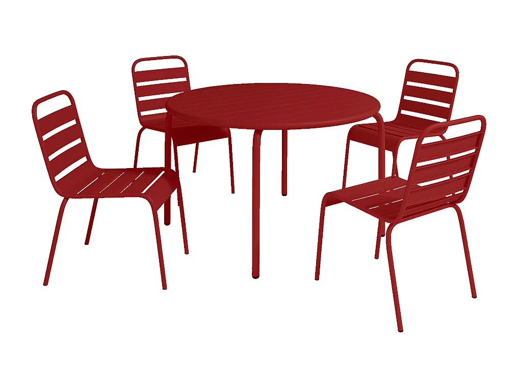 Salle à manger de jardin en métal - une table D.110 cm et 4 chaises empilables - Rouge - MIRMANDE de MYLIA