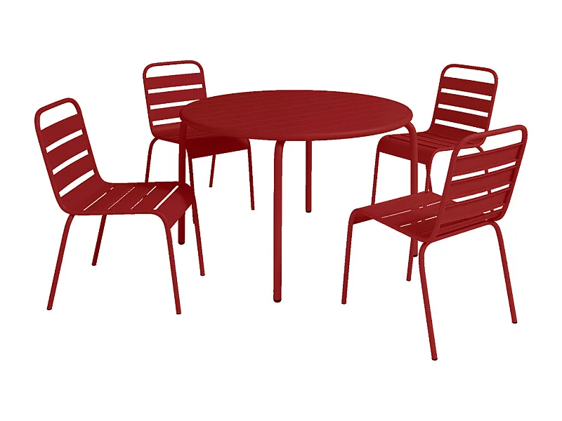 Salle à manger de jardin en métal - une table D.110 cm et 4 chaises empilables - Rouge - MIRMANDE de MYLIA
