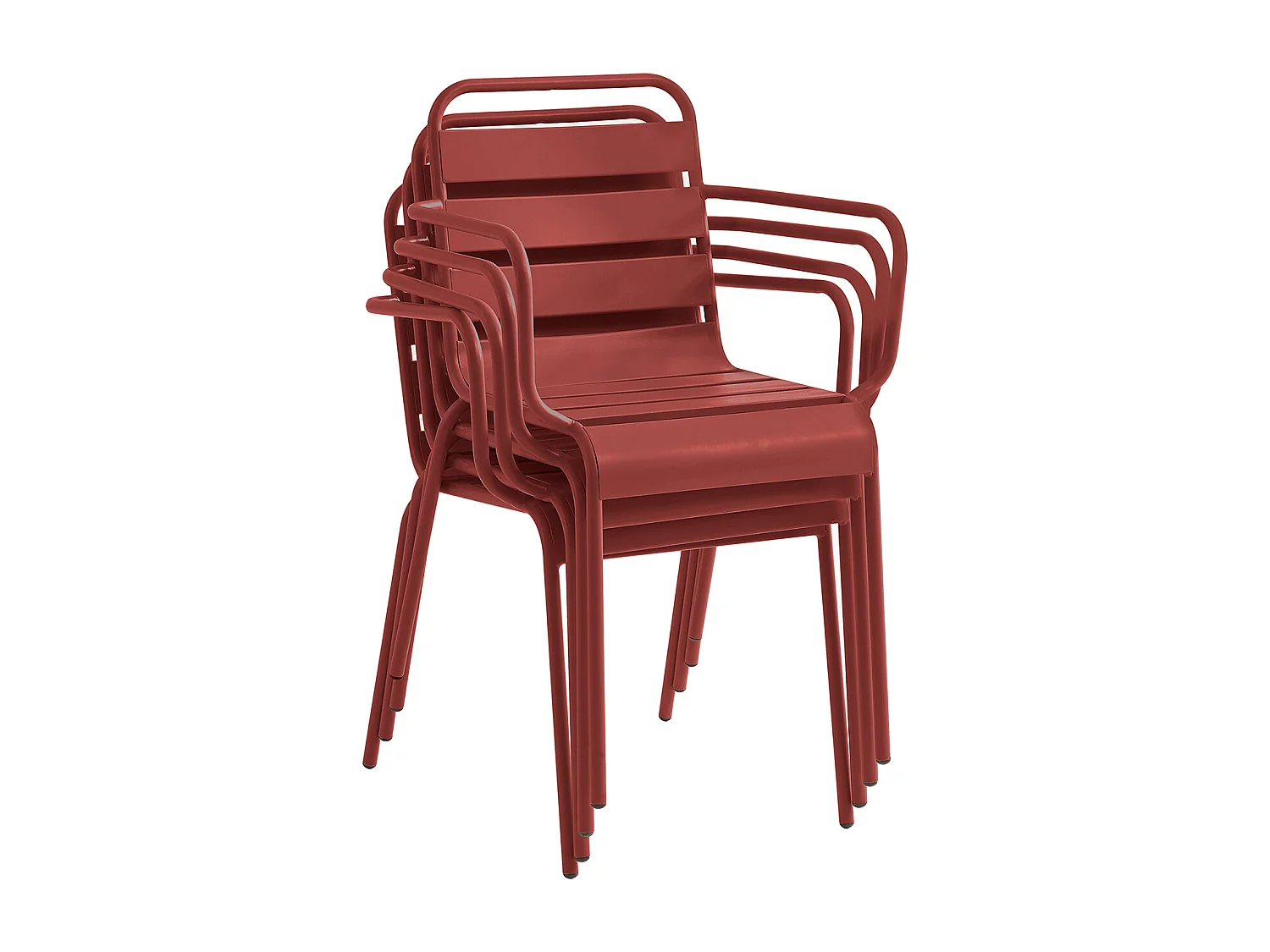 Salle à manger de jardin en métal - une table D.110 cm et 4 fauteuils empilables - Rouge - MIRMANDE de MYLIA