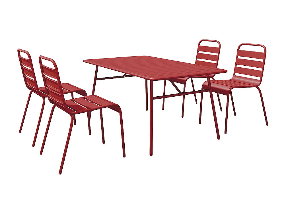 Salle à manger de jardin en métal - une table L.160 cm et 4 chaises empilables - Rouge - MIRMANDE de MYLIA