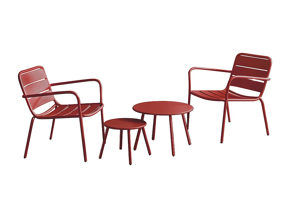 Salotto da giardino in metallo - 2 poltrone basse impilabili e tavolini ad incastro - Rosso - MIRMANDE di MYLIA