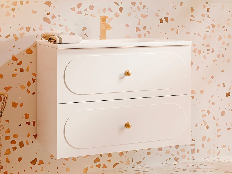 Mueble de baño suspendido con lavabo empotrado - Blanco - 80 cm - SATOBAL