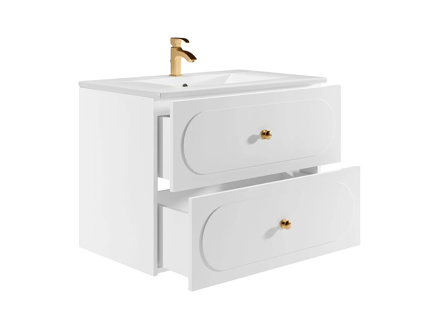 Meuble de salle de bain suspendu avec vasque à encastrer - Blanc - 80 cm - SATOBAL