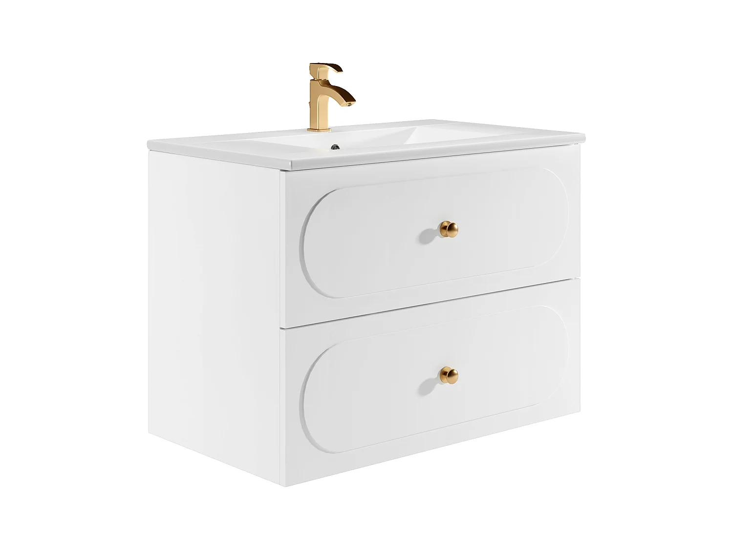 Meuble de salle de bain suspendu avec vasque à encastrer - Blanc - 80 cm - SATOBAL