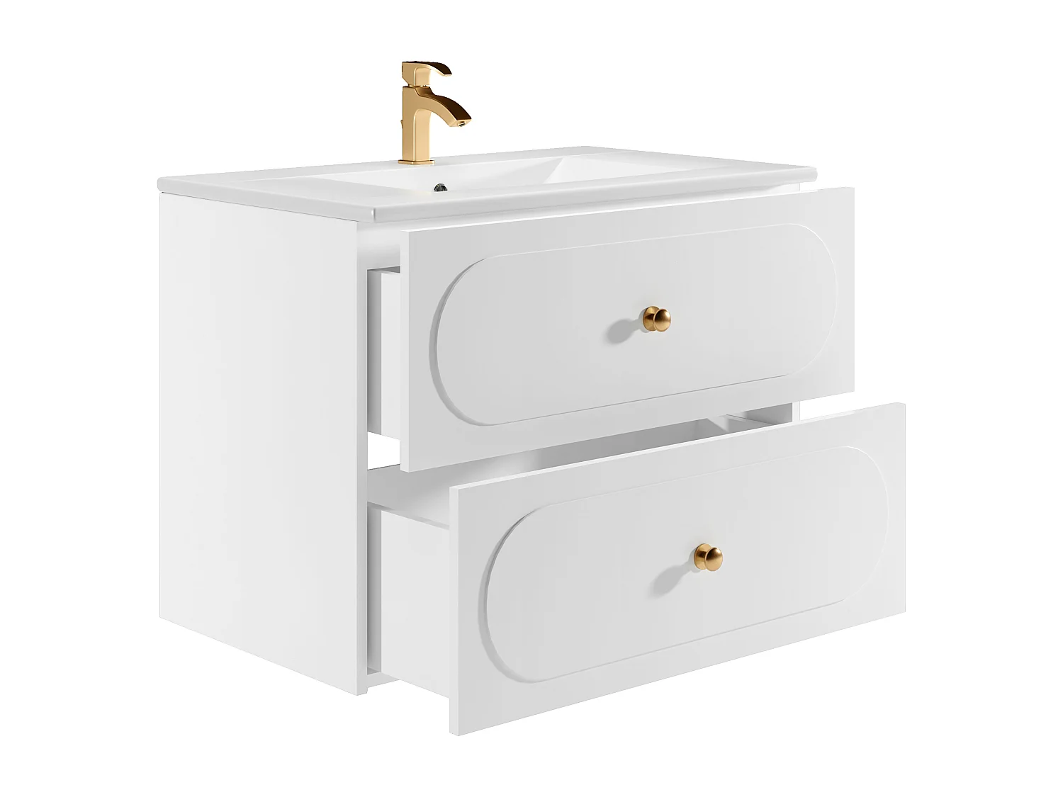 Vegghengt baderomsmøbel med innbyggingsvask - Hvit - 80 cm - SATOBAL