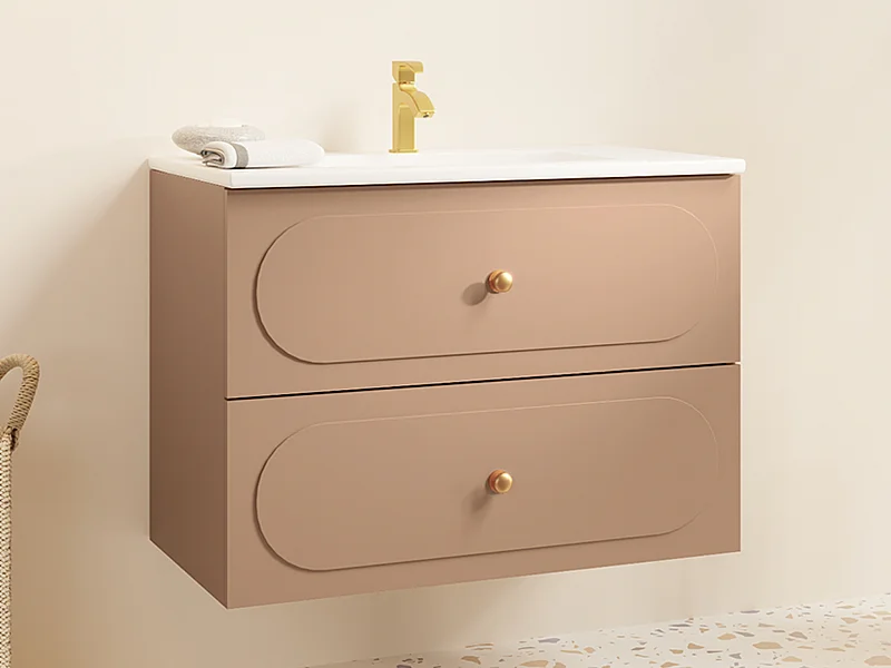 Mueble de baño suspendido con lavabo empotrado - Rosa antiguo - 80 cm - SATOBAL