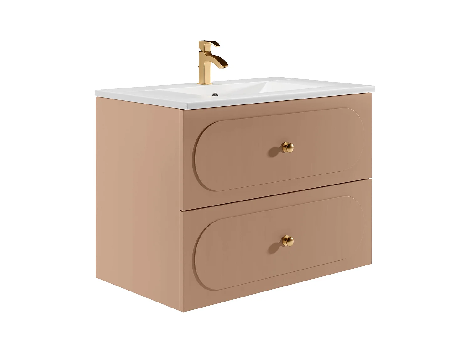 Väggmonterat badrumsskåp med inbyggnadstvättställ - Gammelrosa - 80 cm - SATOBAL