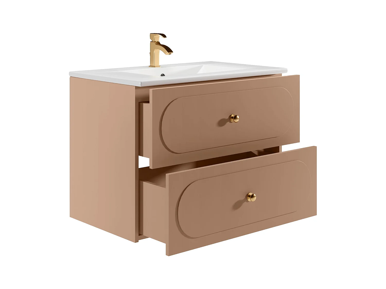 Väggmonterat badrumsskåp med inbyggnadstvättställ - Gammelrosa - 80 cm - SATOBAL