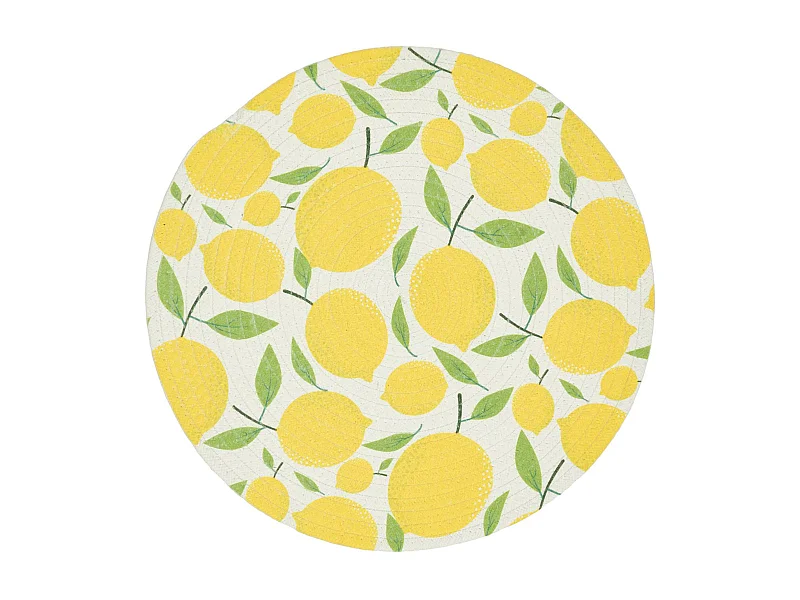 Lot de 2 sets de table en polyester rond 38 cm collection LIMONE motifs citrons jaune