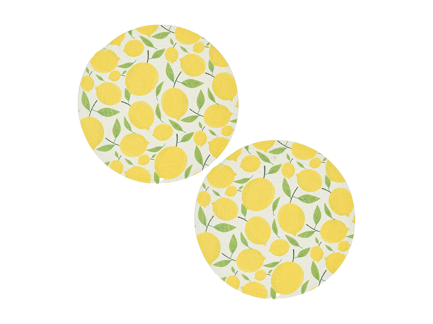 Lot de 2 sets de table en polyester rond 38 cm collection LIMONE motifs citrons jaune