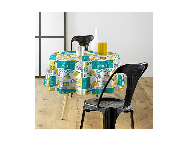 Nappe Toile Cirée Ronde "Citronnade" 160cm Jaune
