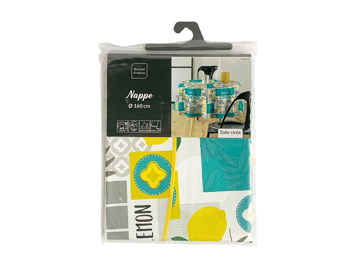 Nappe Toile Cirée Ronde "Citronnade" 160cm Jaune