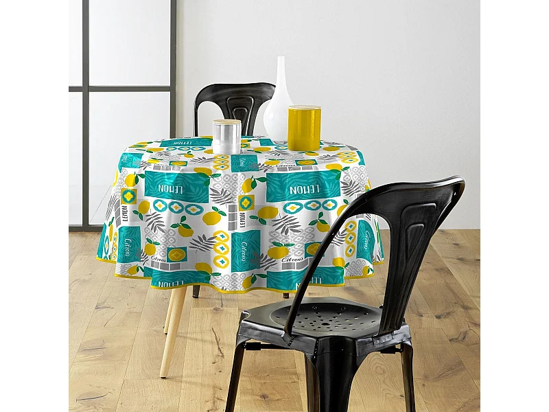 Nappe Toile Cirée Ronde "Citronnade" 160cm Jaune