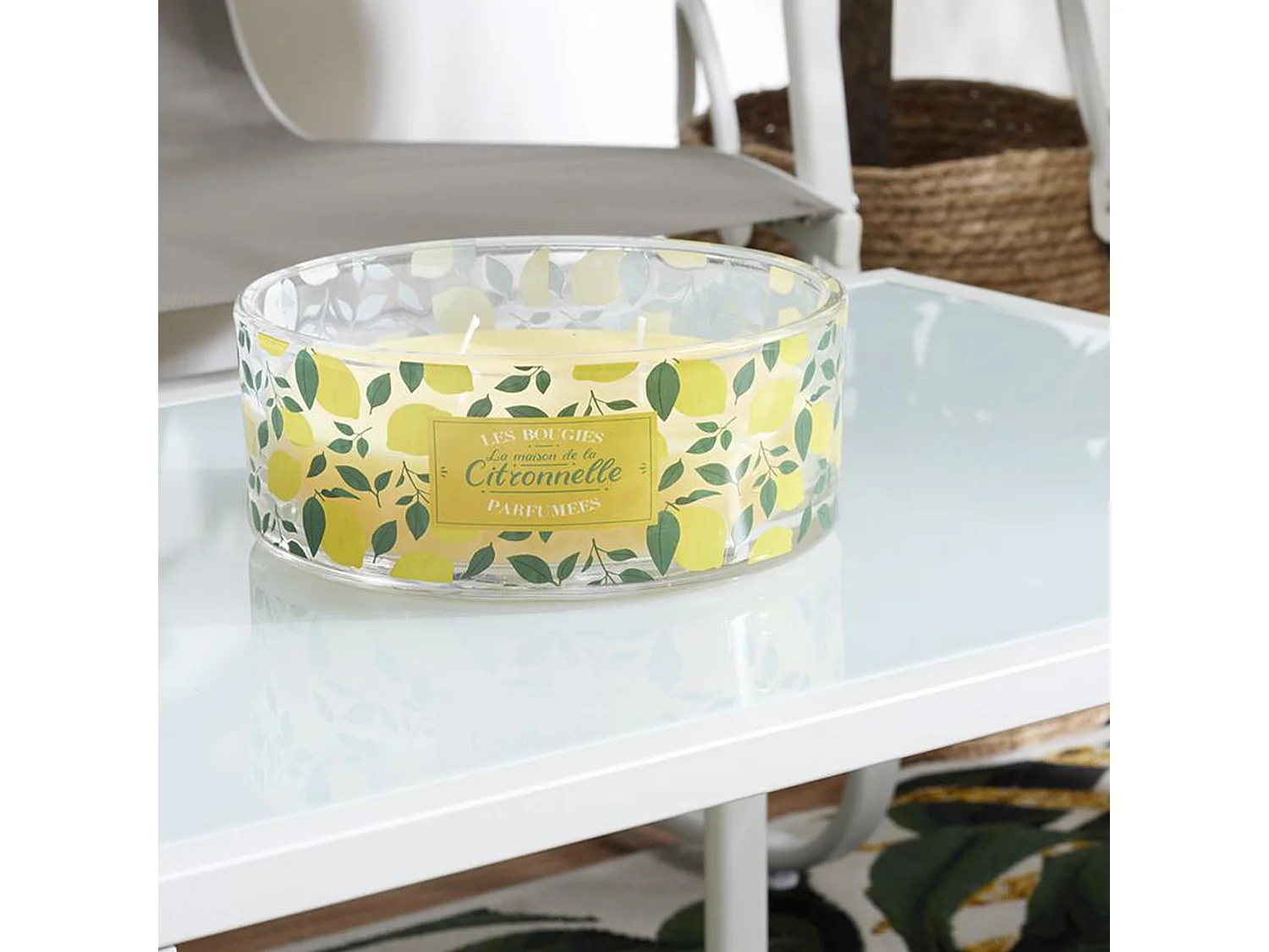 Lot de 3 bougies parfumées 4 mèches LIMONE à la cire de paraffine senteur citronnelle motif citron