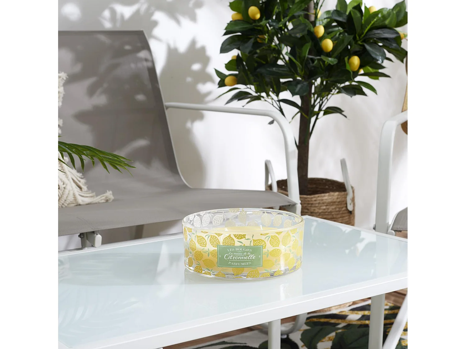 Lot de 3 bougies parfumées 4 mèches LIMONE à la cire de paraffine senteur citronnelle motif citron