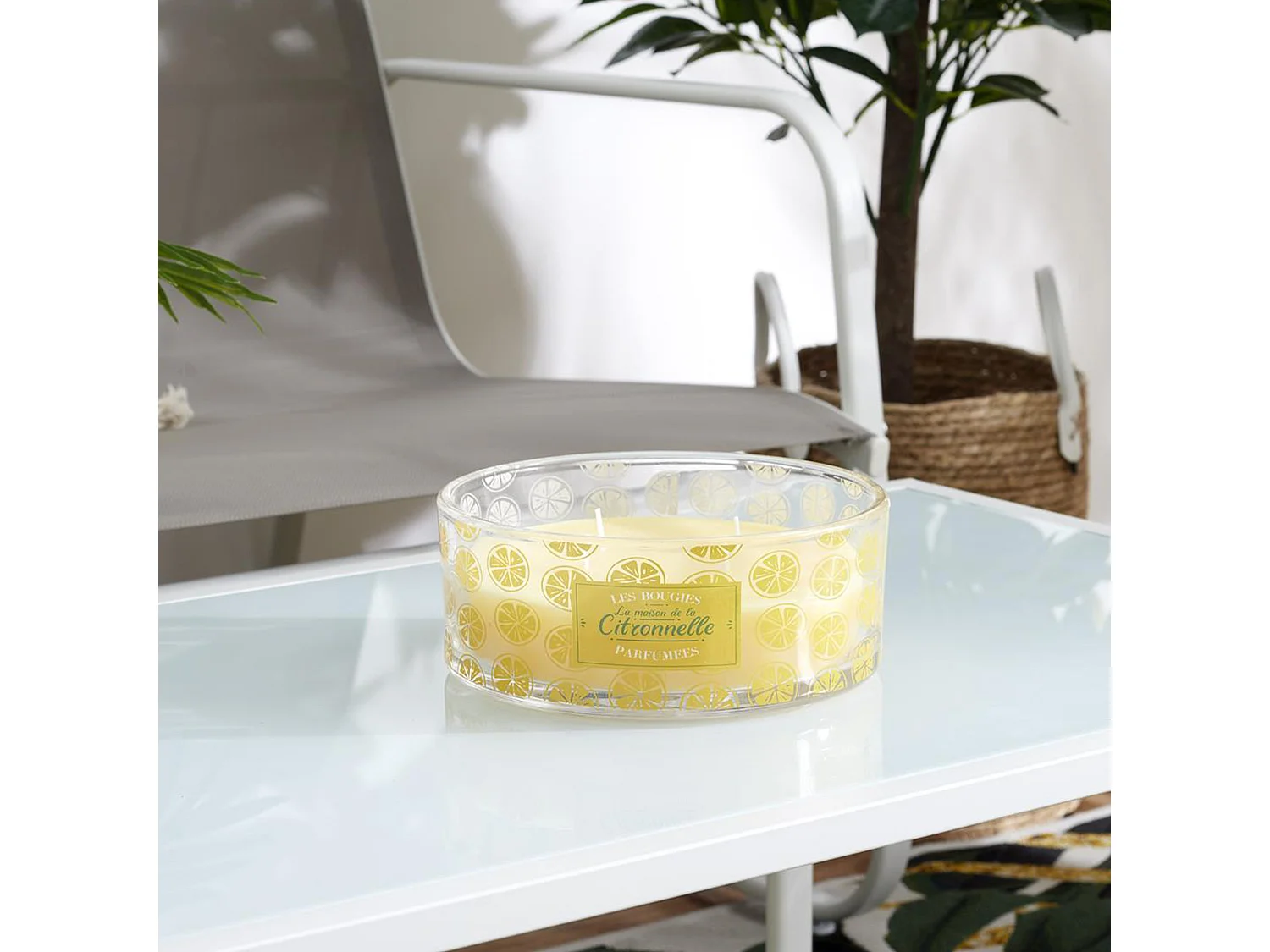 Lot de 3 bougies parfumées 4 mèches LIMONE à la cire de paraffine senteur citronnelle motif citron