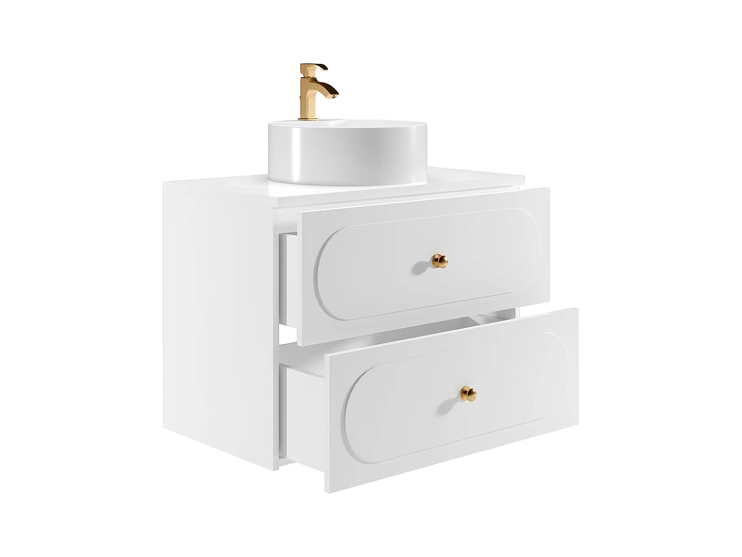 Meuble de salle de bain suspendu  avec vasque à poser ronde - Blanc - 80 cm - SATOBAL