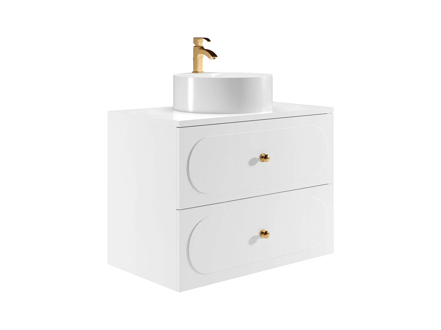 Meuble de salle de bain suspendu  avec vasque à poser ronde - Blanc - 80 cm - SATOBAL