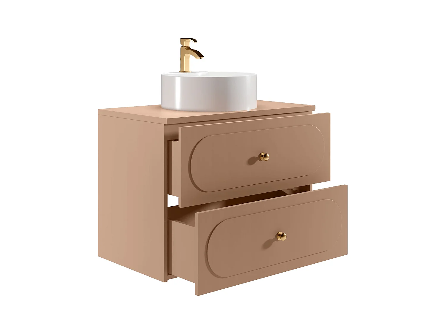 Meuble de salle de bain suspendu  avec vasque à poser ronde - Vieux rose - 80 cm - SATOBAL